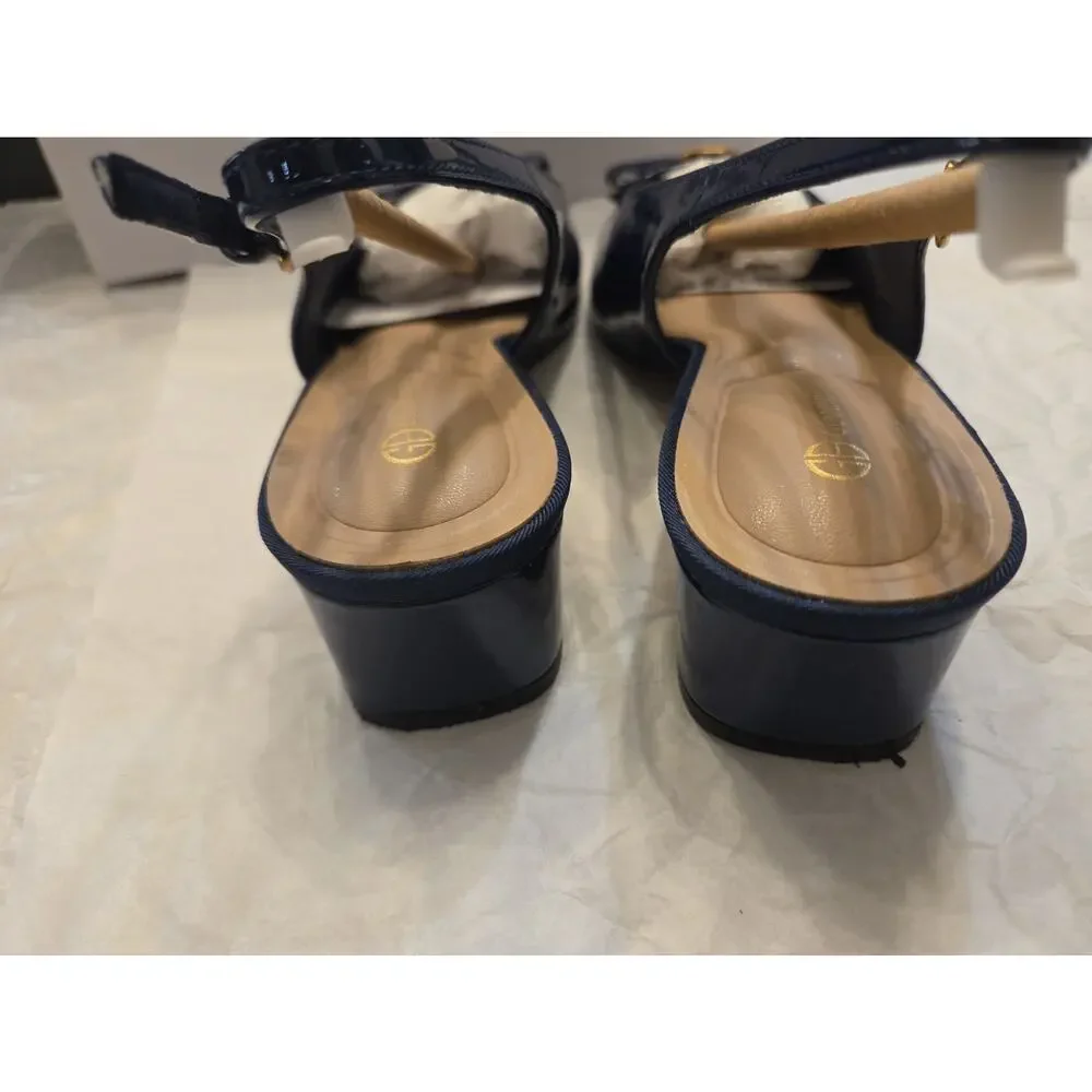 Women's Giani Bernini Battah Block Heel Slingback Pumps Navy Patent Us 6.5